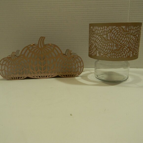 Yankee Candle Chevron Pumpkins Candle Holder and Shade Rose Gold Sparkle EUC - Picture 2 of 9